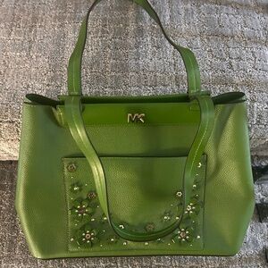Michael Kors Olive Green Tote with Floral Accents